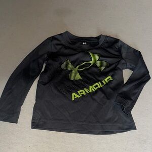 Kids Size 18M Under Armour Black Shirt with Neon Green Logo.